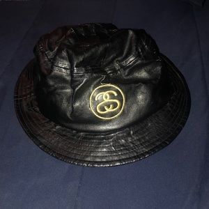 Stussy Black Faux Leather Bucket Hat